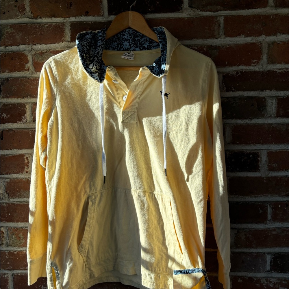 The Black Dog Brand Yellow LS Pullover Blue Floral Interior lightweight hoodie